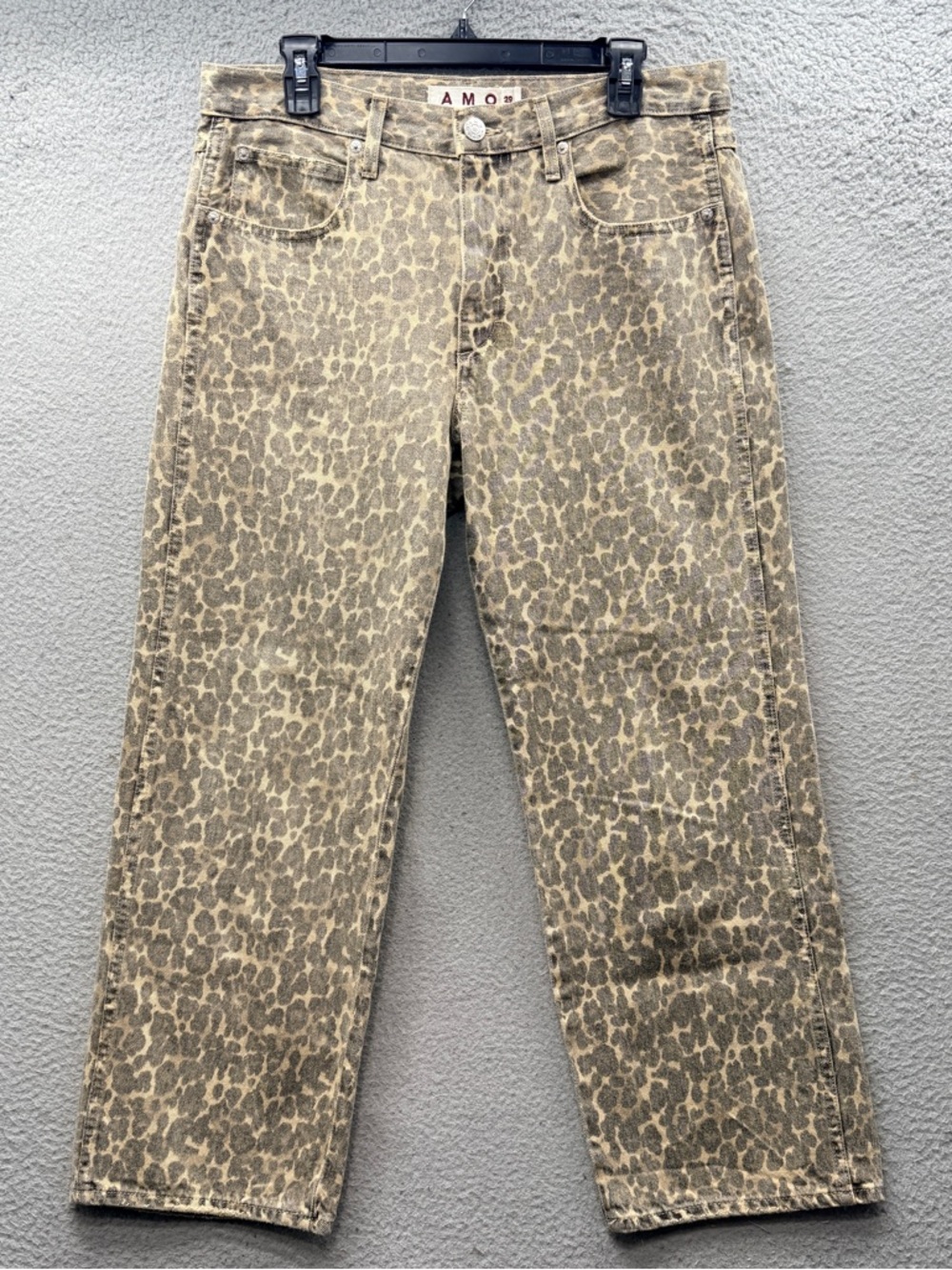 $308 AMO Brown Leopard Denim Billie Cotton Jean Pants Wide Relaxed Fit Size 29
